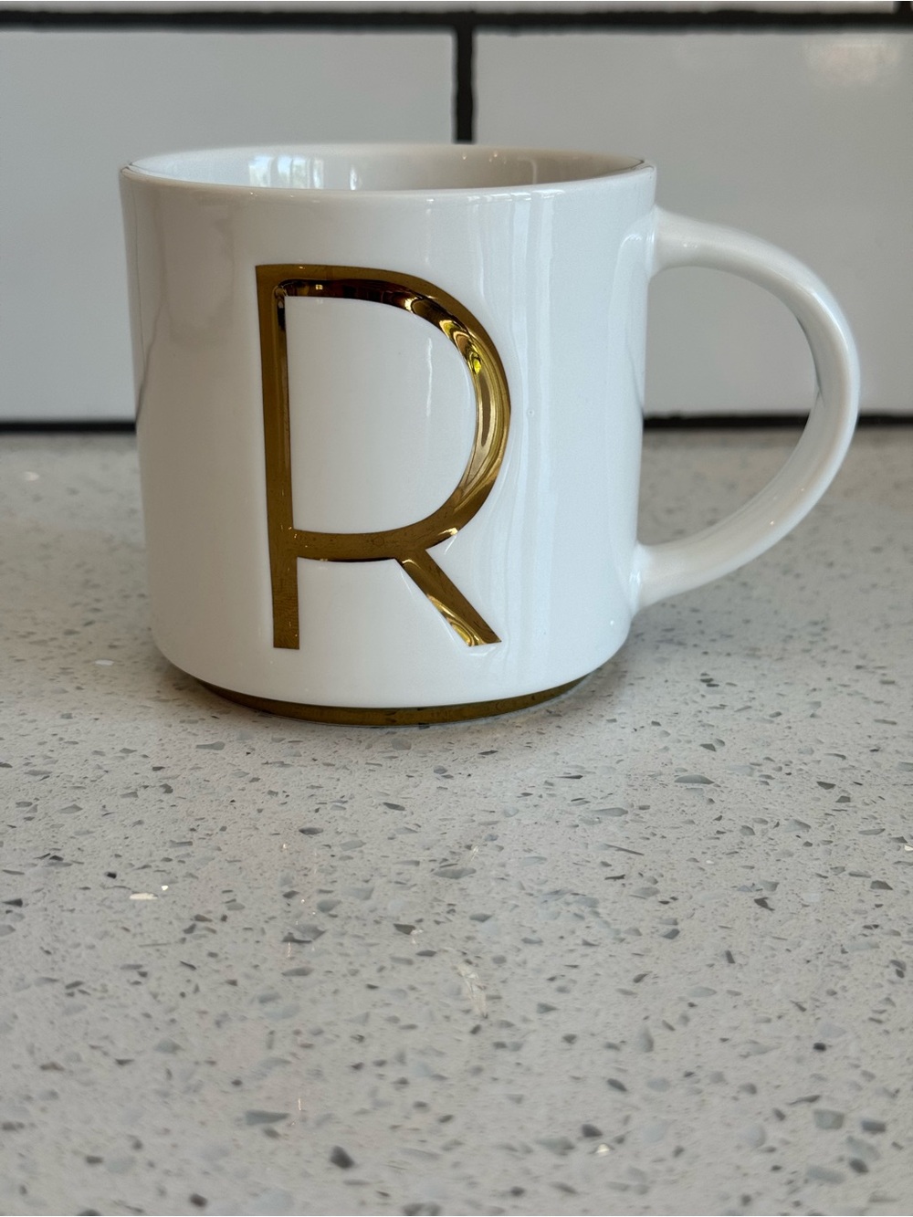 WILLIAMS SONOMA Monogram Mug “R” White Gold 16oz – NWOT